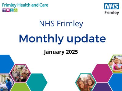 NHS Frimley logo and Frimley Health and Care logo with hexagon shape colours